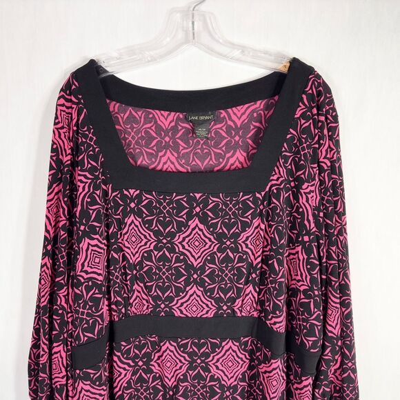 Lane Bryant Plus Size 26 28 Top Pink Black‎ Square Neck Knit Stretch Print 1109 - Picture 3 of 8